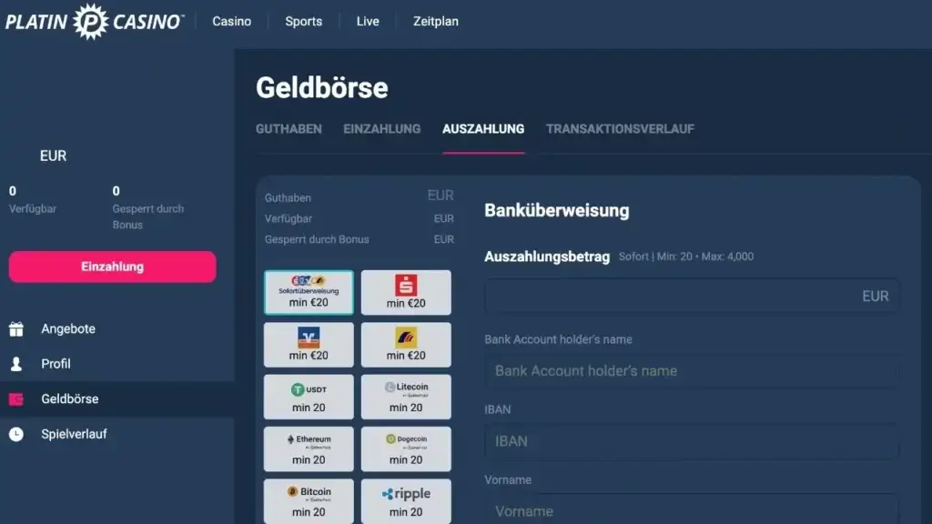 Platincasino Auszahlung