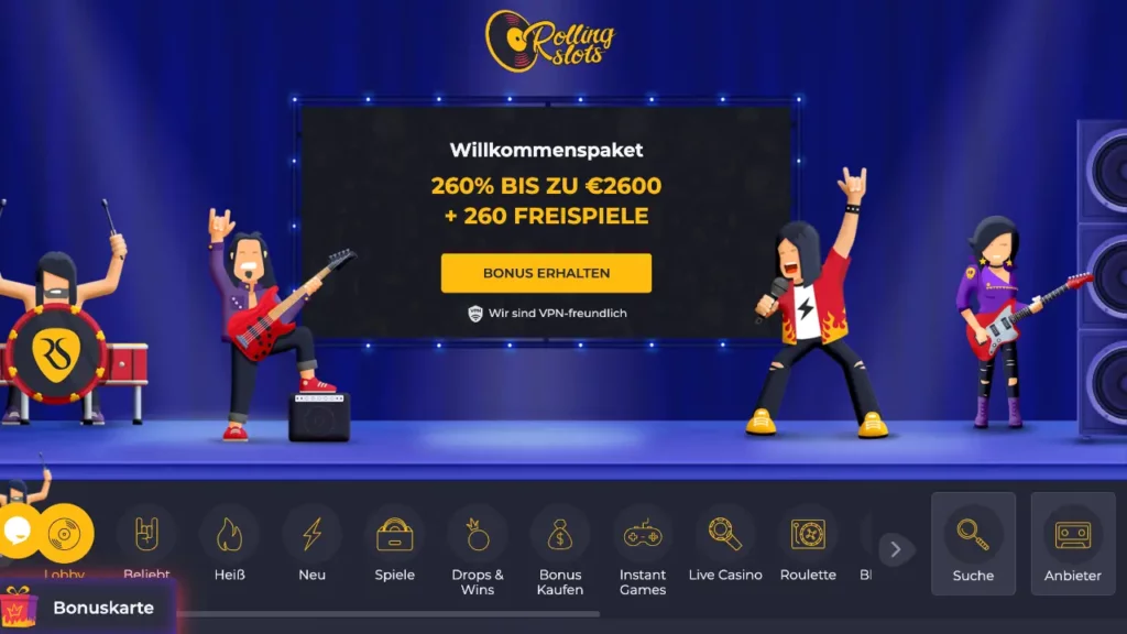 Rolling Slots Casino Webseite