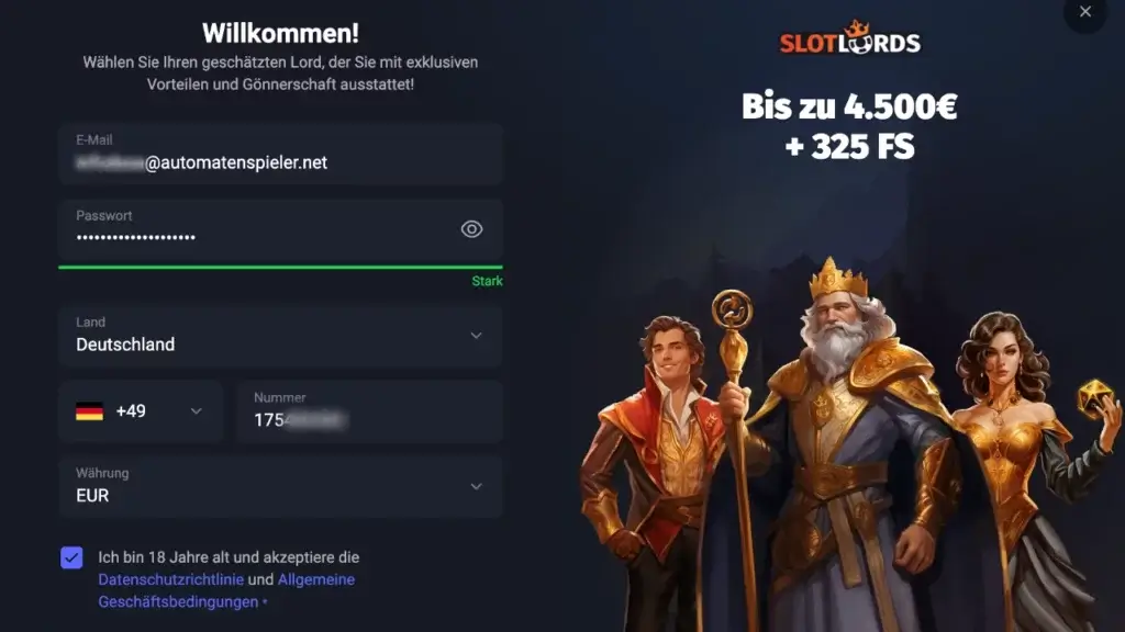 SlotLords Anmeldung